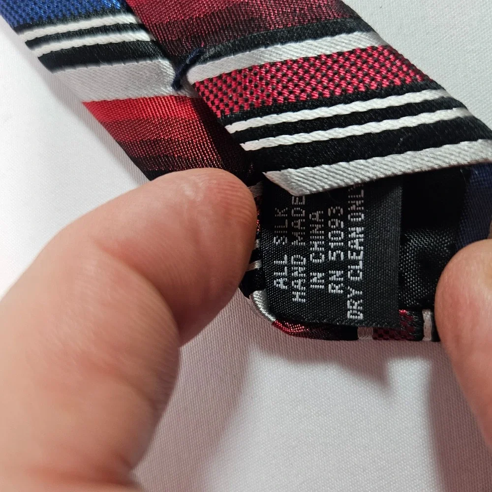 Stafford‎ 100% Silk Hand Made Men Tie Red Blue Stripes 4